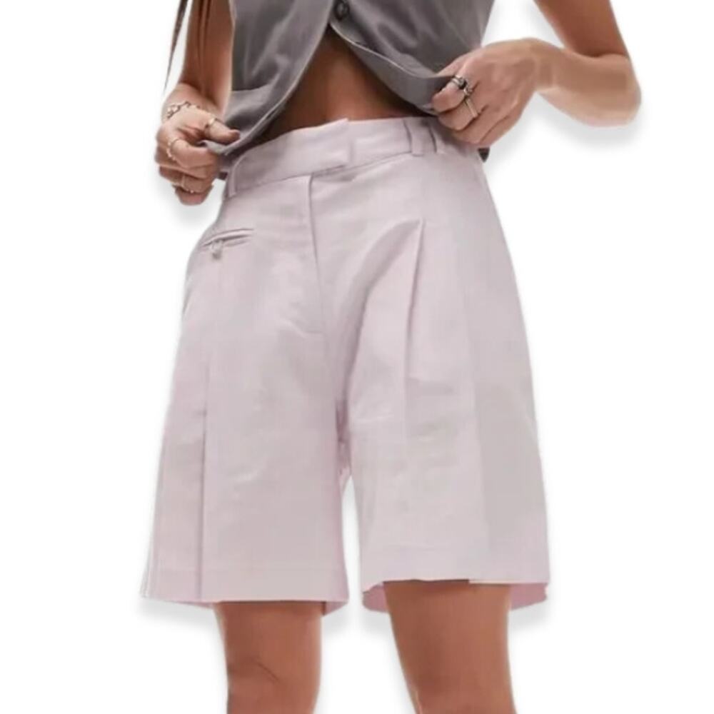 Topshop High-Rise Shorts Slit Pockets Belt Loops Linen Blend Light Purple 8 NWT